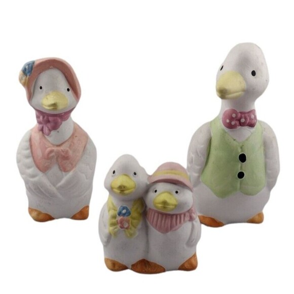VTG Duck Family Salt Pepper Shaker Toothpick Cottagecore Spring Easter Ceramic - Picture 1 of 5